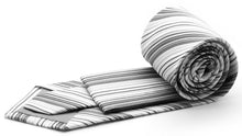 Load image into Gallery viewer, Mens Dads Classic Grey Striped Pattern Business Casual Necktie & Hanky Set S-3 - Ferrecci USA