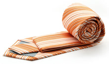 Load image into Gallery viewer, Mens Dads Classic Orange Striped Pattern Business Casual Necktie & Hanky Set S-4 - Ferrecci USA