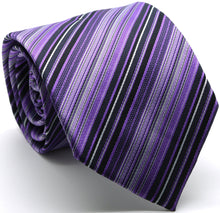 Load image into Gallery viewer, Mens Dads Classic Purple Striped Pattern Business Casual Necktie & Hanky Set S-7 - Ferrecci USA