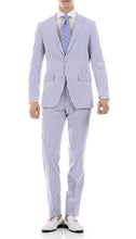 Load image into Gallery viewer, Premium Comfort Cotton Slim fit Blue Seersucker 2 Piece Suit - Ferrecci USA 
