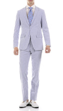 Load image into Gallery viewer, Premium Comfort Cotton Slim fit Blue Seersucker 2 Piece Suit - Ferrecci USA