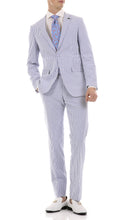 Load image into Gallery viewer, Premium Comfort Cotton Slim fit Blue Seersucker 2 Piece Suit - Ferrecci USA 
