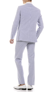 Premium Comfort Cotton Slim fit Blue Seersucker 2 Piece Suit - Ferrecci USA 