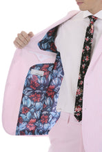 Load image into Gallery viewer, Men's  Slim Fit Two Button Pink Seersucker Suit - Ferrecci USA