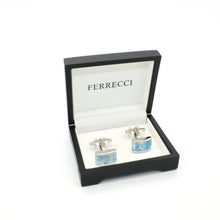 Load image into Gallery viewer, Silvertone Blue Shell Cuff Links With Jewelry Box - Ferrecci USA