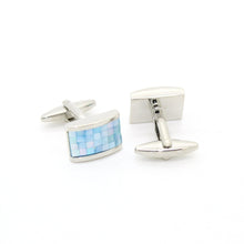 Load image into Gallery viewer, Silvertone Blue Shell Cuff Links With Jewelry Box - Ferrecci USA