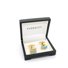 Load image into Gallery viewer, Goldtone Blue Shell Cuff Links With Jewelry Box - Ferrecci USA