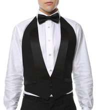 Load image into Gallery viewer, Premium Black 100% Wool Backless Tuxedo Vest / 2XL FIT ALL (50-60) W WOOL BOW TIE - Ferrecci USA