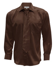 Load image into Gallery viewer, Brown Satin Men's Regular Fit Shirt, Tie & Hanky Set - Ferrecci USA