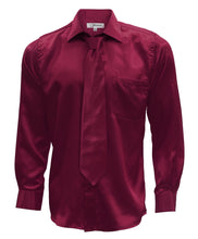 Load image into Gallery viewer, Burgundy Satin Men's Regular Fit Shirt, Tie & Hanky Set - Ferrecci USA