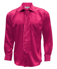 Load image into Gallery viewer, Fuchsia Satin Men's Regular Fit French Cuff Shirt, Tie & Hanky Set - Ferrecci USA