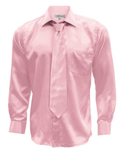 Load image into Gallery viewer, Pink Satin Regular Fit Dress Shirt, Tie & Hanky Set - Ferrecci USA