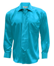 Load image into Gallery viewer, Turquoise Satin Men's Regular Fit Shirt, Tie & Hanky Set - Ferrecci USA