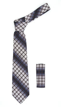Load image into Gallery viewer, Geometric Grey w Brown Squares Necktie w. Hanky Set - Ferrecci USA