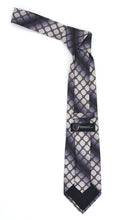 Load image into Gallery viewer, Geometric Grey w Brown Squares Necktie w. Hanky Set - Ferrecci USA