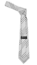 Load image into Gallery viewer, Geometric Silver Necktie w. Grey Circles w. Hanky Set - Ferrecci USA