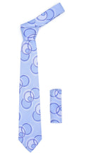 Load image into Gallery viewer, Geometric Baby Blue Necktie w. Outline Grey & Dark Blue Circles w. Hanky Set - Ferrecci USA