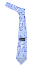 Load image into Gallery viewer, Geometric Baby Blue Necktie w. Outline Grey & Dark Blue Circles w. Hanky Set - Ferrecci USA
