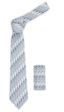 Load image into Gallery viewer, Geometric Light Grey Necktie w. Swirl Design Hanky Set - Ferrecci USA