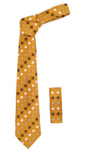 Load image into Gallery viewer, Geometric Burnt Orange Necktie w. White Brown and Tan Squares with Hanky Set - Ferrecci USA
