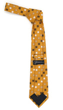 Load image into Gallery viewer, Geometric Burnt Orange Necktie w. White Brown and Tan Squares with Hanky Set - Ferrecci USA