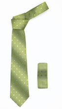 Load image into Gallery viewer, Geometric Olive Green Necktie w. Diamond Shaped Pattern Hanky Set - Ferrecci USA