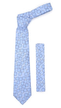 Load image into Gallery viewer, Sky blue Geometric Necktie with Handkerchief Set - Ferrecci USA