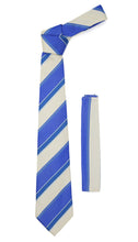 Load image into Gallery viewer, Microfiber Blue Beige Striped Tie and Hankie Set - Ferrecci USA