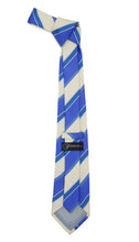 Load image into Gallery viewer, Microfiber Blue Beige Striped Tie and Hankie Set - Ferrecci USA