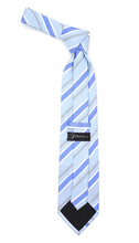 Load image into Gallery viewer, Microfiber Sky Blue Grey Striped Tie and Hankie Set - Ferrecci USA