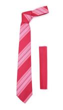 Load image into Gallery viewer, Microfiber Pink Striped Tie and Hankie Set - Ferrecci USA