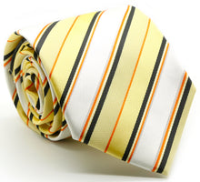 Load image into Gallery viewer, Mens Dads Classic Yellow Striped Pattern Business Casual Necktie & Hanky Set U-2 - Ferrecci USA