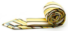 Load image into Gallery viewer, Mens Dads Classic Yellow Striped Pattern Business Casual Necktie & Hanky Set U-2 - Ferrecci USA