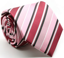 Load image into Gallery viewer, Mens Dads Classic Pink Striped Pattern Business Casual Necktie & Hanky Set U-3 - Ferrecci USA