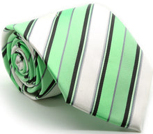 Load image into Gallery viewer, Mens Dads Classic Green Striped Pattern Business Casual Necktie & Hanky Set U-6 - Ferrecci USA
