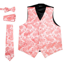 Load image into Gallery viewer, Ferrecci Mens Coral Paisley Wedding Prom Grad Choir Band 4pc Vest Set - Ferrecci USA
