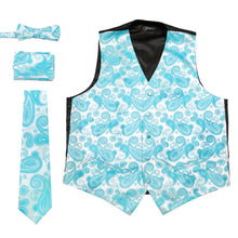 Load image into Gallery viewer, Ferrecci Mens Turquoise Paisley Wedding Prom Grad Choir Band 4pc Vest Set - Ferrecci USA