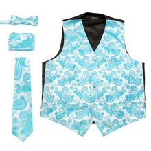 Load image into Gallery viewer, Ferrecci Mens Turquoise Paisley Wedding Prom Grad Choir Band 4pc Vest Set - Ferrecci USA