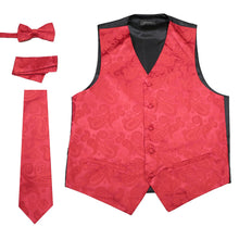 Load image into Gallery viewer, Ferrecci Mens Red Paisley Wedding Prom Grad Choir Band 4pc Vest Set - Ferrecci USA