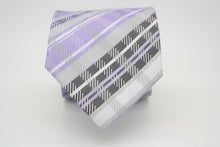 Load image into Gallery viewer, Mens Dads Classic Purple Striped Pattern Business Casual Necktie & Hanky Set VO-12 - Ferrecci USA