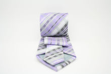 Load image into Gallery viewer, Mens Dads Classic Purple Striped Pattern Business Casual Necktie & Hanky Set VO-12 - Ferrecci USA