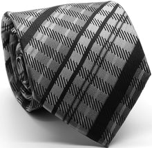 Load image into Gallery viewer, Mens Dads Classic Black Striped Pattern Business Casual Necktie & Hanky Set VO-1 - Ferrecci USA