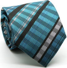 Load image into Gallery viewer, Mens Dads Classic Turquoise Striped Pattern Business Casual Necktie & Hanky Set VO-5 - Ferrecci USA