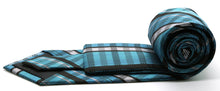 Load image into Gallery viewer, Mens Dads Classic Turquoise Striped Pattern Business Casual Necktie & Hanky Set VO-5 - Ferrecci USA