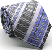 Load image into Gallery viewer, Mens Dads Classic Grey/Purple Striped Pattern Business Casual Necktie & Hanky Set VO-7 - Ferrecci USA