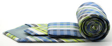 Load image into Gallery viewer, Mens Dads Classic Green Striped Pattern Business Casual Necktie & Hanky Set VO-9 - Ferrecci USA