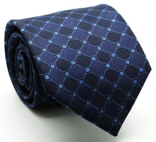 Load image into Gallery viewer, Mens Dads Classic Navy Geometric Pattern Business Casual Necktie & Hanky Set W-7 - Ferrecci USA