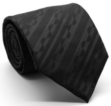 Load image into Gallery viewer, Mens Dads Classic Black Striped Pattern Business Casual Necktie & Hanky Set X-3 - Ferrecci USA