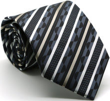 Load image into Gallery viewer, Mens Dads Classic Grey Striped Pattern Business Casual Necktie & Hanky Set X-8 - Ferrecci USA