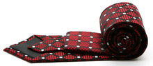 Load image into Gallery viewer, Mens Dads Classic Red Circle Pattern Business Casual Necktie & Hanky Set XO-2 - Ferrecci USA